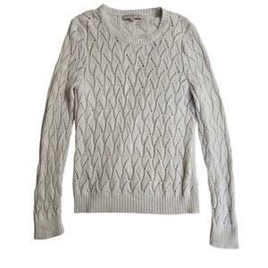 LOFT Open Knit Sweater Large Wool Rabbit Hair Blend Quiet Luxury Classic Preppy